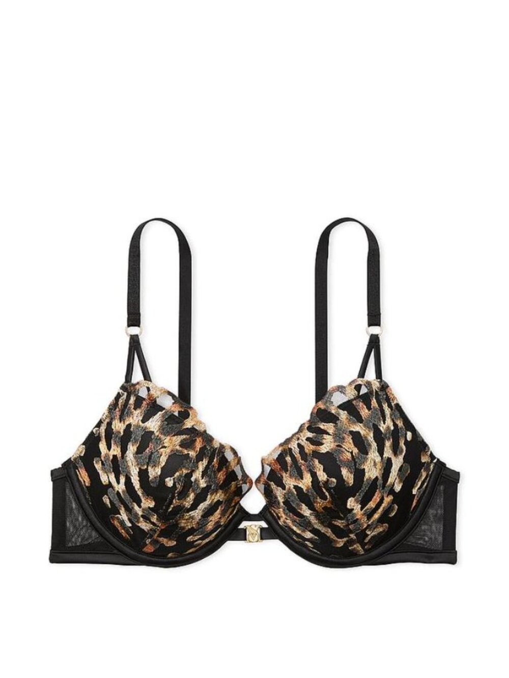 New! Victoriaโs Secret Black Leopard Embroidery Push-Up Bra 34A 34927